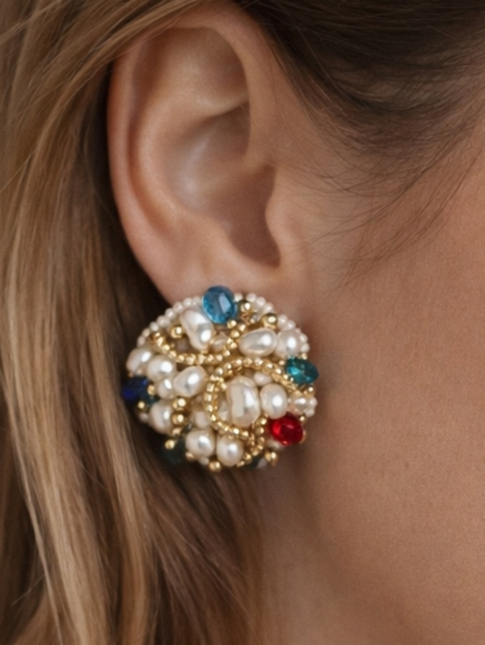 Pearl And Bead Large Cluster Earrings Pierced Ears Retro Glamour Old Hollywood